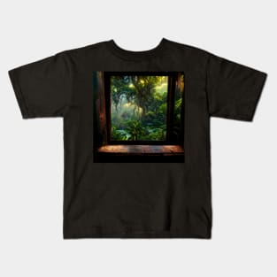 A view at the jungle through a tree house window Kids T-Shirt